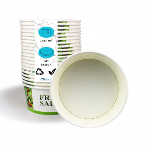 Enpack - Salatschale mit Deckel 750ml - Salatbox to go 300 Stück - Einweg Salatschalen aus Kraftpapier - Salatschüssel to go - Pappschüsseln für Salat & Snacks - Einwegschalen mit Deckel - Fresh salad von Enpack