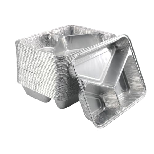 Enpack 960ml Aluschalen Grill dreigeteilt mit Deckel - 100 Stück Wärmebehälter für Speisen - Fettauffangschale als Grill Zubehör, Food Container, kleine Auflaufform etc. - feuerfeste Alu Grillschale von Enpack