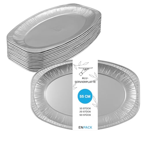 Enpack Alu Servierplatte 55cm - ovaler einweg Teller - große Tortenplatte für Catering, Party oder andere Veranstaltungen - Aufschnittplatte Serviertablett für Buffet (10) von Enpack
