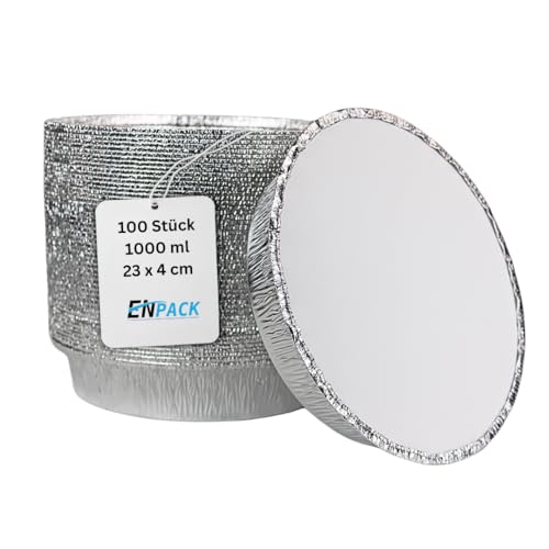 Enpack Aluschale C803-1450L - 100 Stück Aluschalen mit Deckel 23cm - Wärmebehälter 1450ml - Fettauffangschale als Lebensmittelaufbewahrung, Auflaufform, Food Container - feuerfeste Alu Tropfschale Enpack Aluschale C803-1450L - 100 Stück Aluschalen mit Deckel 23cm - Wärmebehälter 1450ml - Fettauffangschale als Lebensmittelaufbewahrung, Auflaufform, Food Container - feuerfeste Alu Tropfschale von Enpack
