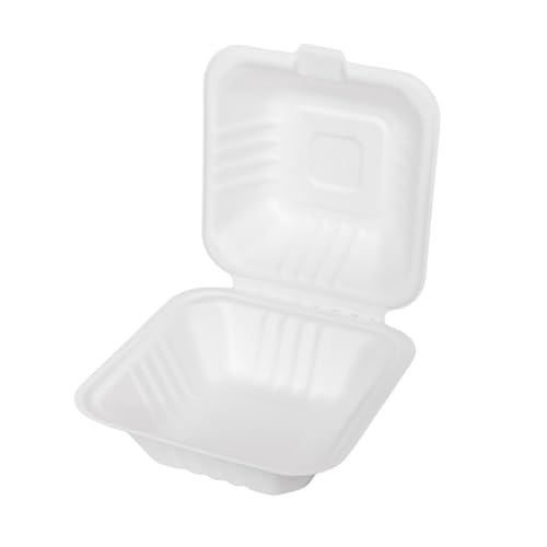 Enpack Bagasse Burger-Boxen 500 Stück - Hamburger-Boxen 15,2 x 15,3 x 7,7 cm - Snack-Box aus Zuckerrohr - Klappboxen aus 100% nachwachsenden Rohstoffen - Lunch-Boxen kompostierbar von Enpack