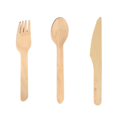 Enpack Bio Besteck Set aus Holz jeweils 100 Stück - Umweltfreundliche Messer, Gabel, Löffel Besteck Sets - 165mm Messer - 160mm Gabel - 160mm Löffel Eco friendly von Enpack