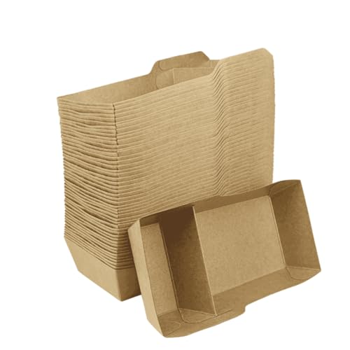 Enpack Snackschale A22-100 Snackschalen aus Kraftkarton - Einweg Pommesschalen - Pommes-Frites-Trays - Snack Container - Fingerfood Schiffchen mit 2 Fächer beschichtet - abbaubar 9x18x3,5 cm von Enpack