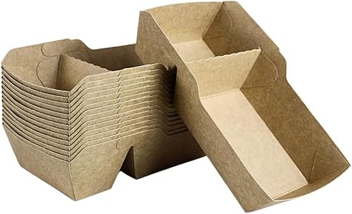 Enpack Snackschale A23 (A7+1) - 500 Snackschalen aus Kraftkarton - Einweg Pommesschalen - Pommes-Frites-Trays - Snack Container - Fingerfood Schiffchen mit 2 Fächer beschichtet - abbaubar 9x17x3,5 cm von Enpack