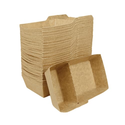 Snackschale A23 (A7+1) - 100 Snackschalen aus Kraftkarton - Einweg Pommesschalen - Pommes-Frites-Trays - Snack Container - Fingerfood Schiffchen mit 2 Fächer beschichtet - abbaubar 9x17x3,5 cm von Enpack