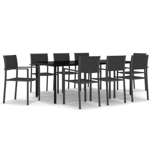 Enshey Gartenmöbel-Set – 9-teiliges schwarzes Outdoor-Set mit 8 Stühlen – Esstisch- und Stuhl-Set – elegantes Garten-Set aus schwarzem Korbgeflecht für Ihren Außenbereich-Schwarz(200 cm Tischlänge) von Enshey