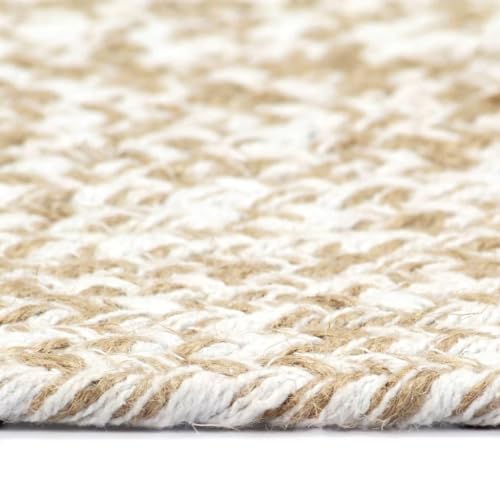 Enshey Handgefertigter Teppich – großflächiger Naturfaserteppich in und Weiß (210 cm) – rustikaler Charme für jeden Raum-Weiß von Enshey