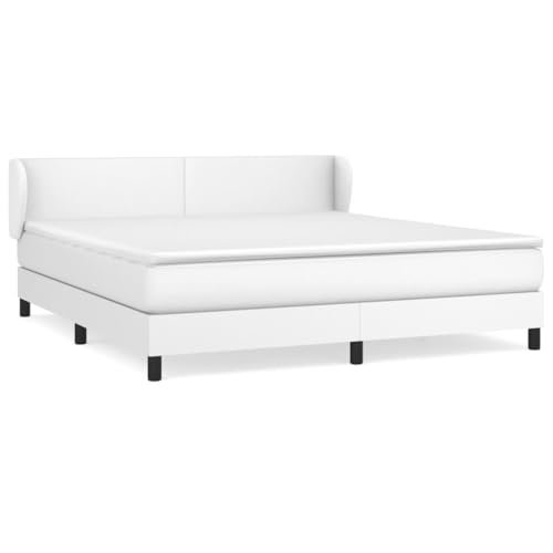 Enshey [Premium-Kunstlederbett 160 x 200 cm] Boxspringbett mit Matratze, weiß gepolsterter Rahmen für Komfort-Weiß(160 x 200 cm) von Enshey