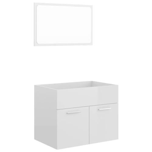 [Produkt: Enshey 2 Stk.]Badmöbel-Set aus hochglänzendem wei Holz – elegantes 2-teiliges Set für stilvolle Badezimmer-Weiß von Enshey