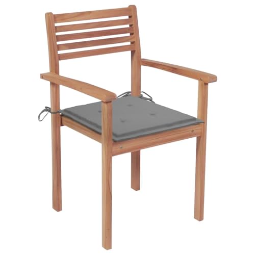 [Teak-Gartenstühle mit Kissen] – Enshey Outdoor-Möbel-Set, Massivholzstühle mit grauen Kissen, 4-teiliges Teak-Gartenstuhl-Set-Grau von Enshey