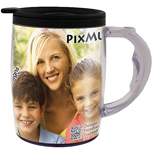 PixMug Fototasse mit auslaufsicherem Deckel, 425 ml, zum Selbermachen, Einfügen Ihrer eigenen Fotos oder Erstellen und Drucken von Einsätzen, 1 Packung von Enso Rings