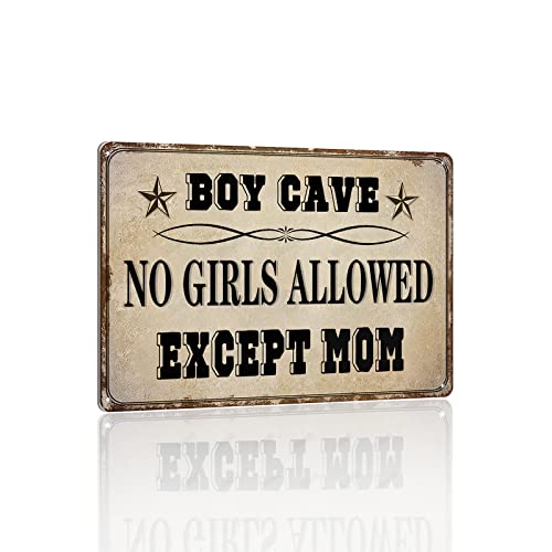 Boy Cave No Girls Allowed Except Mom - No Girls Allowed Schild - Retro Look Innendekoration Lustige Kunst Metall Blech Wandposter 30 x 20 cm von Ensound