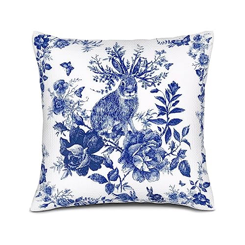 Ensound Chinoiserie Kissenbezüge, Vintage-Blumenmuster, Wildtiere, Kaninchen, Überwurf, Couch, Bett, Sofa, Kissen, Bauernhaus, Kissenbezüge, quadratisch, mit Reißverschluss, 45,7 x 45,7 cm von Ensound