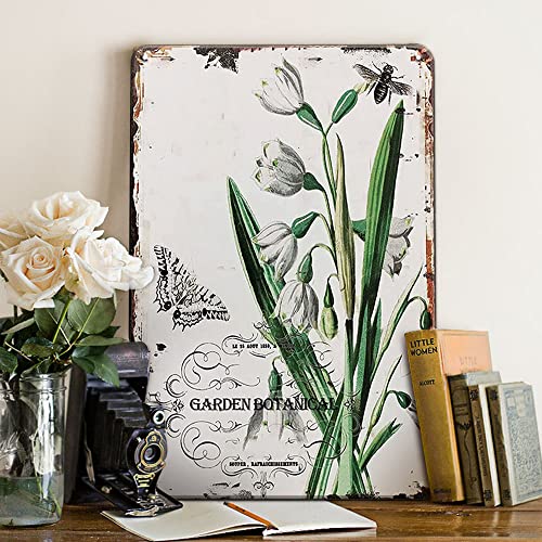 Französisch Country Decor Flower Art Retro Wanddekoration Blechschilder, 30 x 20 cm Vintage Küche Dekor Kaffee Bar Dekor Metallschild für Zuhause, Wohnzimmer, Bar, Café, Garage, Garten - Galanthus von Ensound