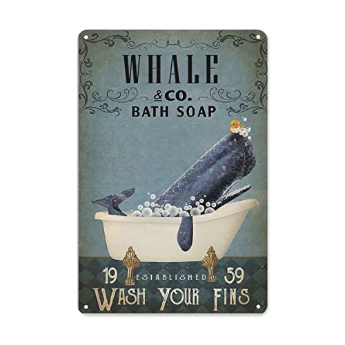 Für Badezimmer Wal Retro Metall Blechschild Wal Bad Seifenblase Poster Vintage Toilette Höhle Bar Home Badezimmer Wanddekoration Schild 20 x 30 cm von Ensound