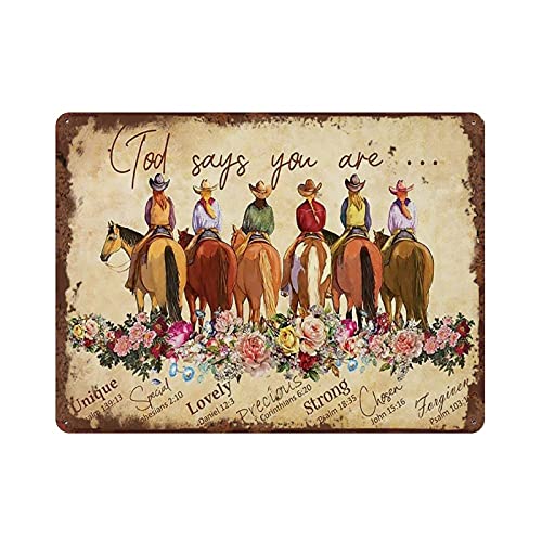 God Says You are Cowgirl Bibelvers inspirierendes Vintage-Blechschild für Pferdeliebhaber, Cowgirl, christliche Kunst, Vintage-Wanddekoration, 15 x 20 cm von Ensound