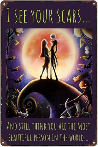 Halloween Dekorationen Metall Blechschild Jack und Sally Poster I See Your Scars and Still Be The Most Beautiful Person Inspirierende Zitate für Zuhause Küche Cafe Restaurant Wanddekoration 30 x 20 cm Halloween Dekorationen Metall Blechschild Jack und Sally Poster I See Your Scars and Still Be The Most Beautiful Person Inspirierende Zitate für Zuhause Küche Cafe Restaurant Wanddekoration 30 x 20 cm von Ensound