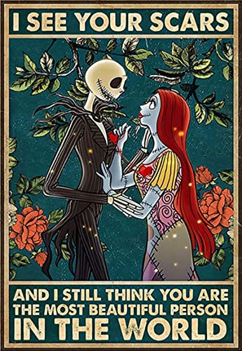 Jack Skellington and Sally I See Your Scars Encouraging Zitat Nightmare Before Christmas Retro Metall Blechschild Plakette Bar Pub Club Cafe Bauernhaus Schild 30 x 20 cm von Ensound