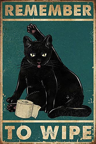 Lustiges Badezimmer-Wand-Dekor Remember To Wipe Black Cat Vintage Schild 30 x 20 cm (217) von Ensound