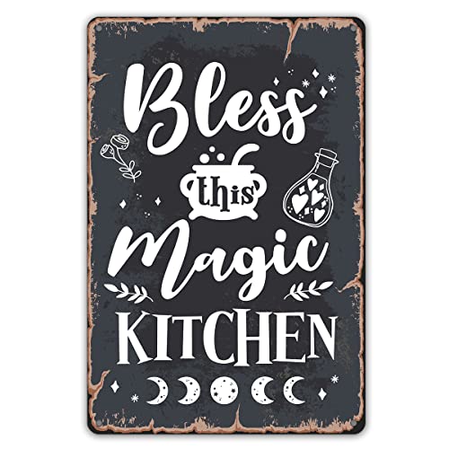Lustiges Küchen-Zitat Metall Blechschild Wanddekor, Retro Bless This Magic Kitchen Schild für Wohnkultur Geschenke 20 x 30 cm von Ensound
