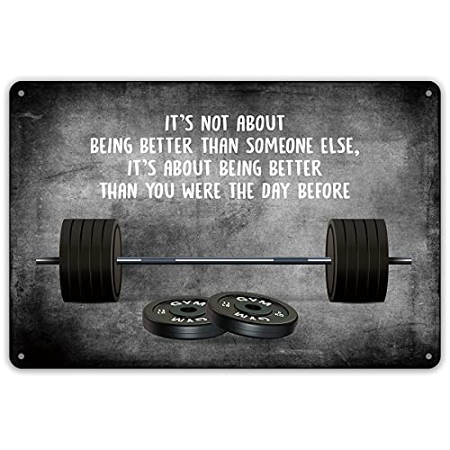 Motivierendes Zitat It's Not About Being Better Than Someone Else Metall Blechschild Wanddekoration Inspirierendes Zitat Fitness Gym Kunst Schilder für Wohnkultur Geschenke 20 x 30 cm von Ensound