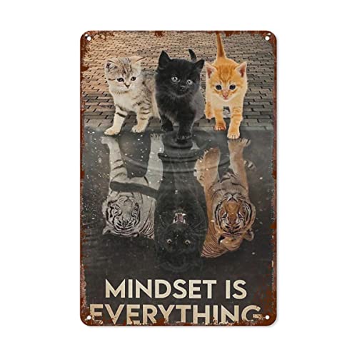 Retro Blechschilder Vintage Schilder Katze Poster Mindset is Everything Cats Poster, Katze Tiger Poster, Katze Poster Druck, Niedliche Katze Poster, Katzenliebhaber Geschenk, Katze Wand Art20x30cm von Ensound