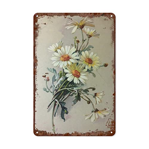 Vintage Blechschild Blumen Weiß Gänseblümchen mit Tautropfen Metallschild Retro Wanddekoration für Home Cafes Büro Geschäft Pubs Club Schild Geschenk 30 x 20 cm Plakette Blechschild von Ensound