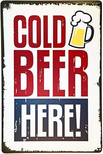 Vintage Cold Beer Here Retro Vintage Metall Blechschilder Retro Garage Schilder für Männer Wanddekorationen Altes Auto Shop Poster Öl- und Tankstelle Schild Man Cave Decor 30,5 x 20,3 cm von Ensound