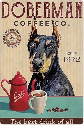 Vintage Dobermann Coffee Co. Vintage Metall Blechschilder Retro Garage Schilder für Männer Wanddekorationen Altes Auto Shop Poster Öl- und Tankstelle Schild Man Cave Decor 30,5 x 20,3 cm von Ensound