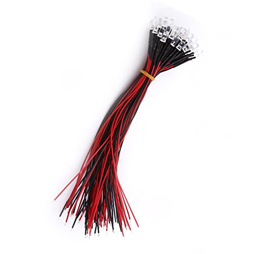 Rote Led Vorverkabelt, 5Mm Led, 50 Stück Vorverdrahtete LED, 12V LED Dioden Licht Vorverdrahtetes Licht 5mm Leds mit 20cm Kabel DC 12V Led Fertig Verkabelt Wasserdichte LED-Dioden Weiß Rot Blau L von Entatial