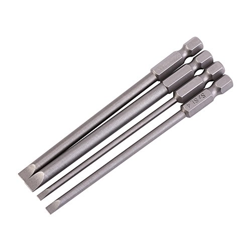 Bit Schlitz 3Mm, Schraubendreher Schlitz 6Mm, Magnetisch geschlitzte Schraubendreher Bits 4 Stück 100 mm legierter Stahl 1/4 "Sechskantschaft 3 mm-6 mm Sicherheitsset für Bohrer von Entatial