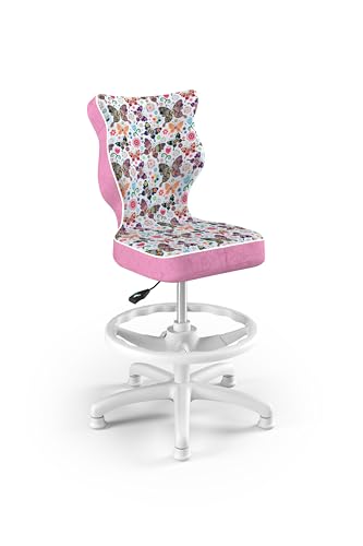 Entelo - Schreibtischstuhl Ergonomisch für Kinder, Drehstuhl mit Fußstütze ohne Armlehne, Höhenverstellbarer Stuhl, Sichert die Position - 133-159 cm, Rosa Schmetterlingsmotiv - Petit Linie von Entelo Dobre Krzesło