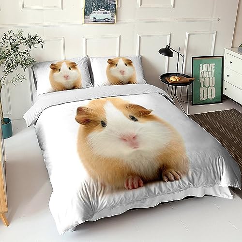 Entemah Meerschweinchen Bettwäsche 3D Druck Tier Bettbezüge, Schlafkomfort Microfaser Bettbezug Set 2 Teilig Für Jugendliche Jugend Mädchen Mit Reißverschluss Kissenbezug Single（135x200cm） von Entemah