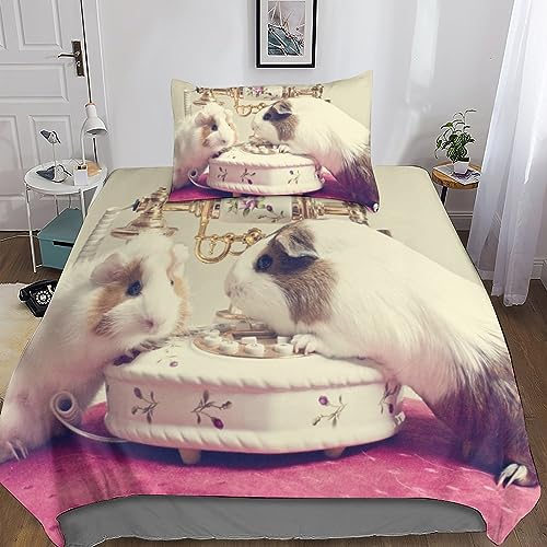 Entemah Meerschweinchen Bettwäsche Set Tier 3D Druck Bettbezug Set Für Kinder Jungen Mädchen Weich Atmungsaktiv Microfaser Mit Reißverschluss Und Kissenbezug 2 Teilig Sets Single（135x200cm） von Entemah