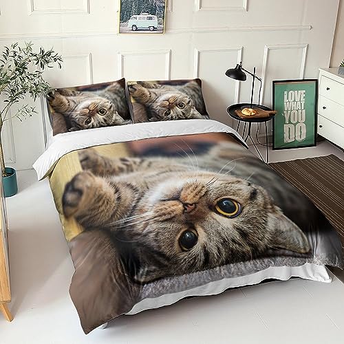 Entemah Niedliche Katze Bettbezug Set Tier Sterntseite Set 3D Druck, Bettwäsche Set Mikrofaser Bettbezug Für Erwachsene Teenager, Sterntseite Schlafzimmer Dekor 2 Teilig Single（135x200cm） von Entemah