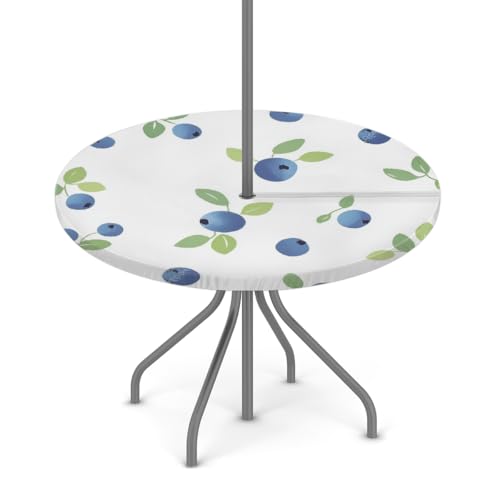 Entemne Outdoor-Tischdecke mit Schirmloch, Blaubeerblätter, runde Tischdecke mit elastischem Rand, 91,4–111,8 cm, wasserdicht, mit Reißverschluss, Terrassentischabdeckung für Picknick Entemne Outdoor-Tischdecke mit Schirmloch, Blaubeerblätter, runde Tischdecke mit elastischem Rand, 91,4–111,8 cm, wasserdicht, mit Reißverschluss, Terrassentischabdeckung für Picknick von Entemne
