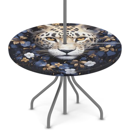 Entemne Outdoor-Tischdecke mit Schirmloch, Blumen-Leoparden-Kunst, runde Tischdecke mit elastischem Rand, 91,4–111,8 cm, wasserdicht, mit Reißverschluss, Terrassentischabdeckung für Picknick Entemne Outdoor-Tischdecke mit Schirmloch, Blumen-Leoparden-Kunst, runde Tischdecke mit elastischem Rand, 91,4–111,8 cm, wasserdicht, mit Reißverschluss, Terrassentischabdeckung für Picknick von Entemne