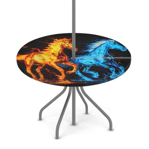 Entemne Outdoor-Tischdecke mit Schirmloch, Feuerblau laufendes Pferd, runde Tischdecke mit elastischem Rand, 91,4–111,8 cm, wasserdicht, mit Reißverschluss, Terrassentischabdeckung für Picknick Entemne Outdoor-Tischdecke mit Schirmloch, Feuerblau laufendes Pferd, runde Tischdecke mit elastischem Rand, 91,4–111,8 cm, wasserdicht, mit Reißverschluss, Terrassentischabdeckung für Picknick von Entemne