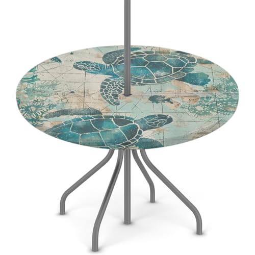 Entemne Outdoor-Tischdecke mit Schirmloch, Ozeanische alte Schildkröten, runde Tischdecke mit elastischem Rand, 114,3–142,2 cm, wasserdicht, mit Reißverschluss, Terrassentischabdeckung für Picknick Entemne Outdoor-Tischdecke mit Schirmloch, Ozeanische alte Schildkröten, runde Tischdecke mit elastischem Rand, 114,3–142,2 cm, wasserdicht, mit Reißverschluss, Terrassentischabdeckung für Picknick von Entemne
