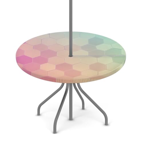 Entemne Outdoor-Tischdecke mit Schirmloch, Pastell-Ombre, bunte Waben-Tischdecke mit elastischem Rand, 91,4–111,8 cm, wasserdicht, mit Reißverschluss, Terrassentischabdeckung für Picknick Entemne Outdoor-Tischdecke mit Schirmloch, Pastell-Ombre, bunte Waben-Tischdecke mit elastischem Rand, 91,4–111,8 cm, wasserdicht, mit Reißverschluss, Terrassentischabdeckung für Picknick von Entemne