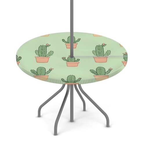 Entemne Outdoor-Tischdecke mit Schirmloch, grünes Kaktusmuster, runde Tischdecke mit elastischem Rand, 91,4–111,8 cm, wasserdicht, mit Reißverschluss, Terrassentischabdeckung für Picknick Entemne Outdoor-Tischdecke mit Schirmloch, grünes Kaktusmuster, runde Tischdecke mit elastischem Rand, 91,4–111,8 cm, wasserdicht, mit Reißverschluss, Terrassentischabdeckung für Picknick von Entemne