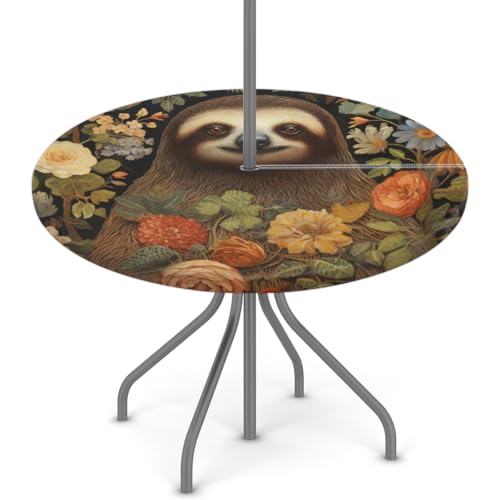 Entemne Outdoor-Tischdecke mit Schirmloch, niedliche Faultier-Blumen, runde Tischdecke mit elastischem Rand, 91,4–111,8 cm, wasserdicht, mit Reißverschluss, Terrassentischabdeckung für Picknick Entemne Outdoor-Tischdecke mit Schirmloch, niedliche Faultier-Blumen, runde Tischdecke mit elastischem Rand, 91,4–111,8 cm, wasserdicht, mit Reißverschluss, Terrassentischabdeckung für Picknick von Entemne