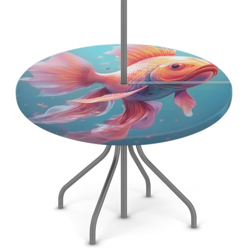 Entemne Outdoor-Tischdecke mit Schirmloch, runde Tischdecke mit elastischem Rand, 91,4–111,8 cm, wasserdicht, mit Reißverschluss, Terrassentischabdeckung für Picknick, Party-Dekoration von Entemne