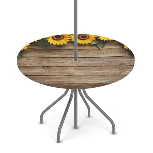 Entemne Outdoor-Tischdecke mit Schirmloch, rustikale Holz-Sonnenblumen, runde Tischdecke mit elastischem Rand, 91,4–111,8 cm, wasserdicht, mit Reißverschluss, Terrassentischabdeckung für Picknick Entemne Outdoor-Tischdecke mit Schirmloch, rustikale Holz-Sonnenblumen, runde Tischdecke mit elastischem Rand, 91,4–111,8 cm, wasserdicht, mit Reißverschluss, Terrassentischabdeckung für Picknick von Entemne
