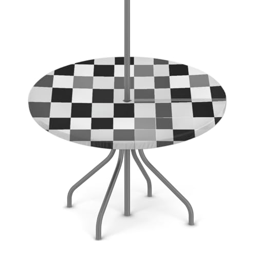 Entemne Outdoor-Tischdecke mit Schirmloch, schwarz-weiß kariert, runde Tischdecke mit elastischem Rand, 91,4–111,8 cm, wasserdicht, mit Reißverschluss, Terrassentischabdeckung für Picknick Entemne Outdoor-Tischdecke mit Schirmloch, schwarz-weiß kariert, runde Tischdecke mit elastischem Rand, 91,4–111,8 cm, wasserdicht, mit Reißverschluss, Terrassentischabdeckung für Picknick von Entemne