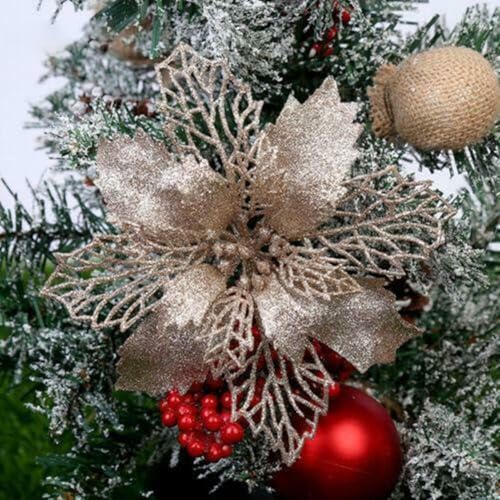15 Stück künstliche Glitzer-Blumen-Dekorationen zum Aufhängen an Weihnachtsbäumen, Weihnachtsbaumschmuck, geeignet für Hochzeits- und Gartendekoration (5 Stück) von Entgoinggo