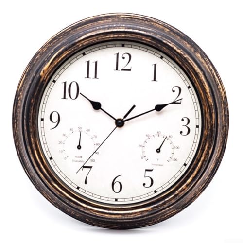 30,5 cm Outdoor-Wanduhr mit eingebautem Thermometer und Hygrometer für genaue Messwerte (schwarzes Kupfer) von Entgoinggo