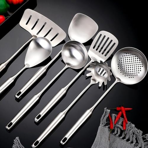 304 Edelstahl Kochen Wok Spatel mit verlängertem Griff, robuste Stahlschaufel, Löffel, Küchenwerkzeug zum Rühren von Braten und Lebensmittelzubereitung (B) von Entgoinggo