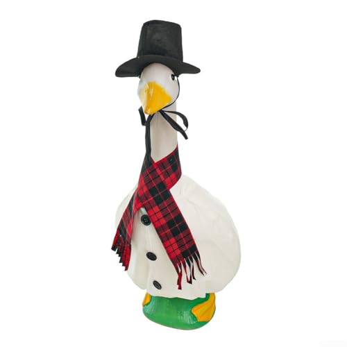 58,9 cm Gänse-Schneemann-Kostüm mit geknöpftem Polyester-Körper, schwarzem Zylinder und rot-schwarzem kariertem Schal für saisonale Hof- und Innendekoration von Entgoinggo