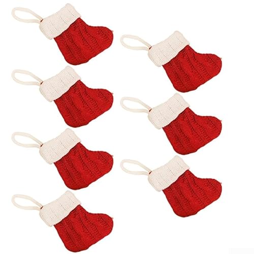 7 x Weihnachtssocken zum Aufhängen für Baum und Türen, Stoffmaterial, Strümpfe geeignet für saisonale Feiertags-Event-Dekoration (rot) von Entgoinggo